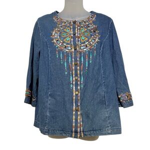 Bob Mackie Embroidered Dreamcatcher Denim Women's Top